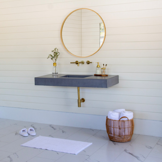 Concrete Wall Hanging Vanity With Ramp Sink9, 48'' Contemporary