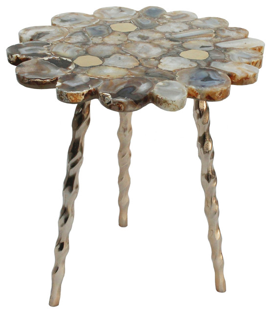 Gold Agate Side Table w/ Brass Inlay D18x19" Midcentury Side Tables