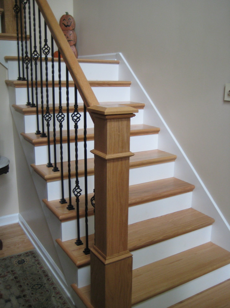 Staircase - transitional wooden l-shaped staircase idea with painted risers