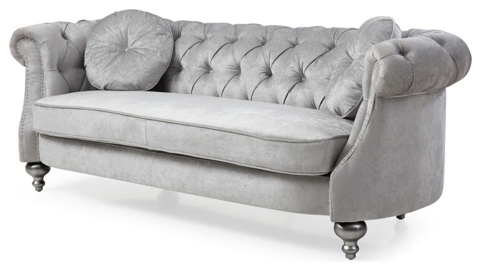 Rno Silver Gray Tufted Velvet Sofa Traditional Sofas By Glory Furniture Houzz - Elliston Tufted Two Arm Chaise Lounge Rno Silver Gray Tufted Velvet Sofa Traditional Sofas By Glory Furniture Houzz - Elliston Tufted Two Arm Chaise Lounge