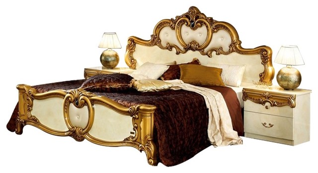 Barocco 3 Piece Bedroom Set Ivory And Gold Lacquer King