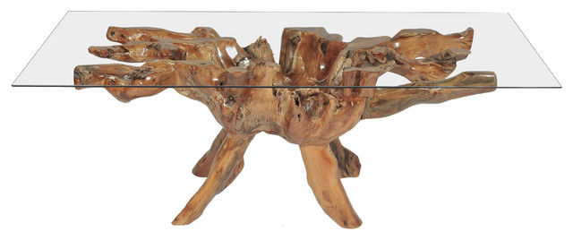 Teak Wood Root Dining Table With Gl Top 87x43