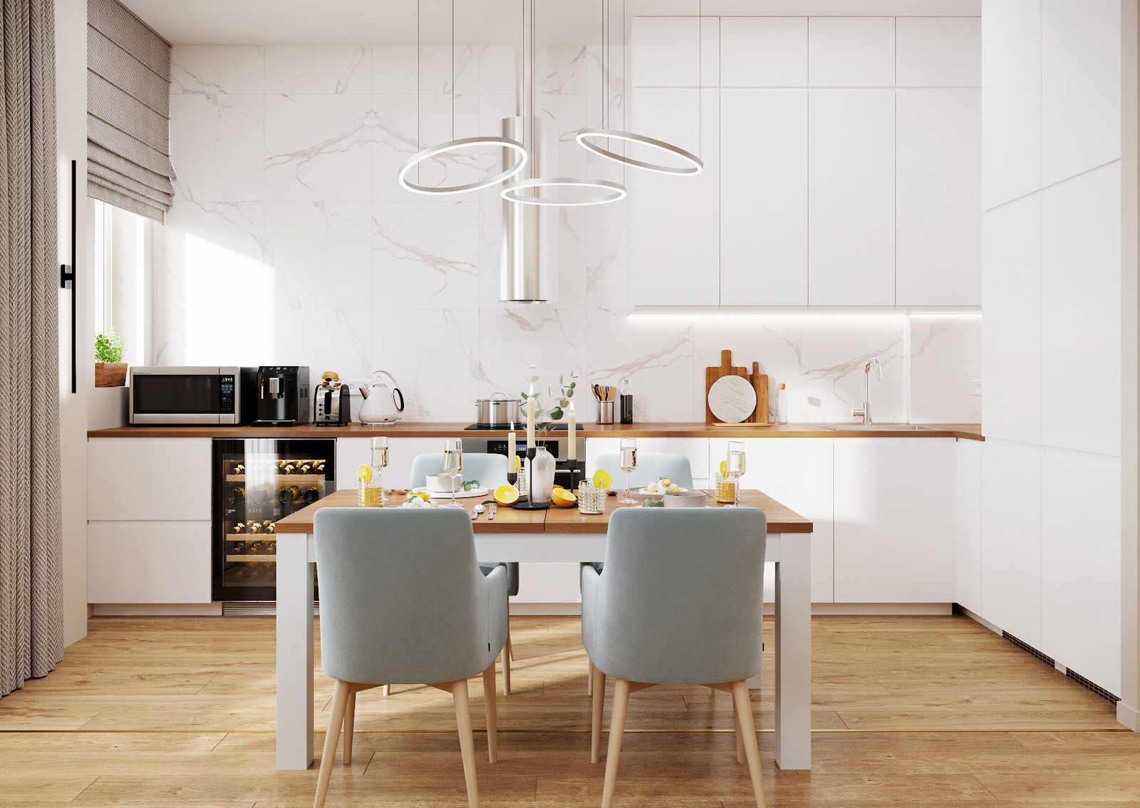 Светлая премиум квартира в современном стиле. Кухня-гостиная.