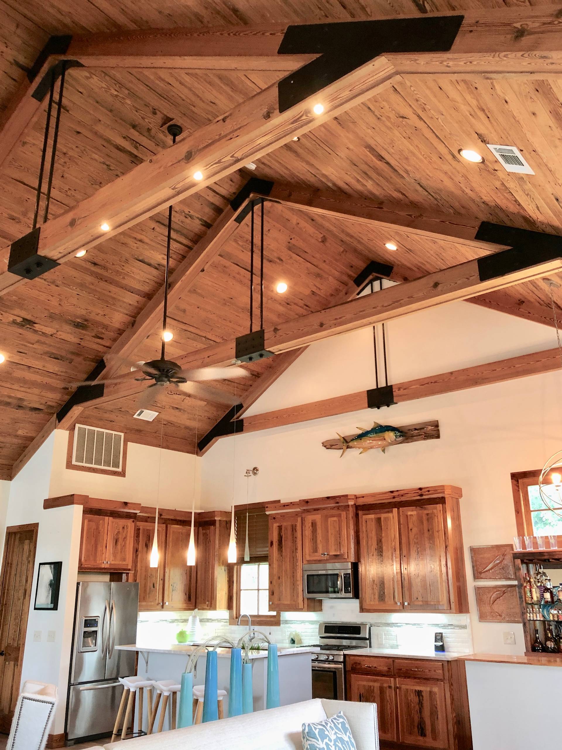 Fabulous wood ceiling and custom beams