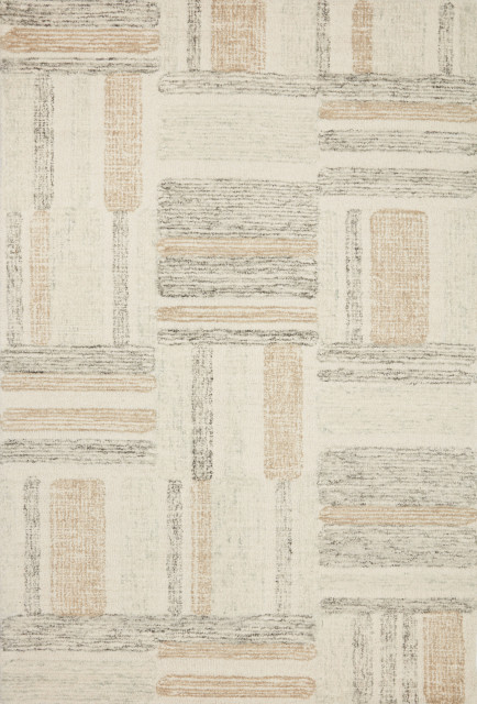 Geometric Hand-Tufted Wool Milo Area Rug, Slate/Olive, 3'6"x5'6"