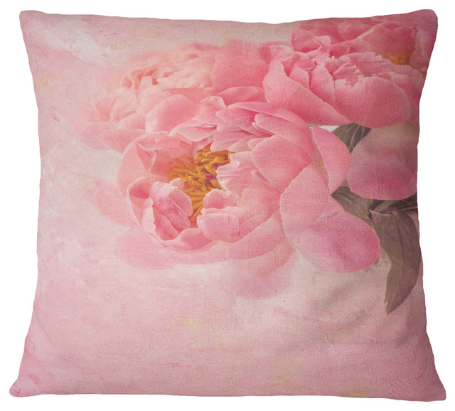 Peony Flowers On Pink Background Floral Throw Pillow, 18"x18"