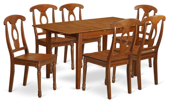 7-Piece Kitchen Table Set Table, Leaf and 6 Dining Chairs Without Cushion - Contemporary ...