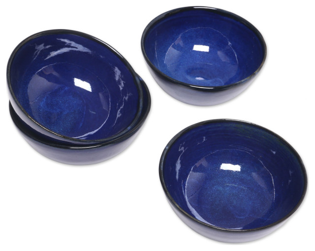 Handmade Blue Delicious Ceramic Dessert Bowls, Set of 4 Contemporary