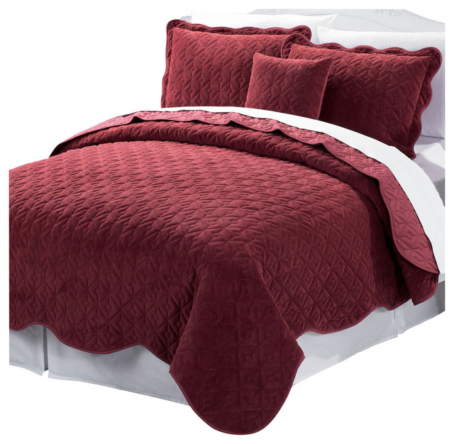 Diamond Square Quilted Coverlet 4Piece Bedspread Set Contemporary Quilts And Quilt Sets