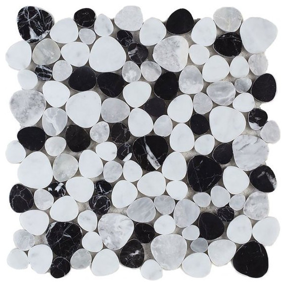 Mosaics Carrara Marble Tile Aphrodite Pebble look - Black & White ...