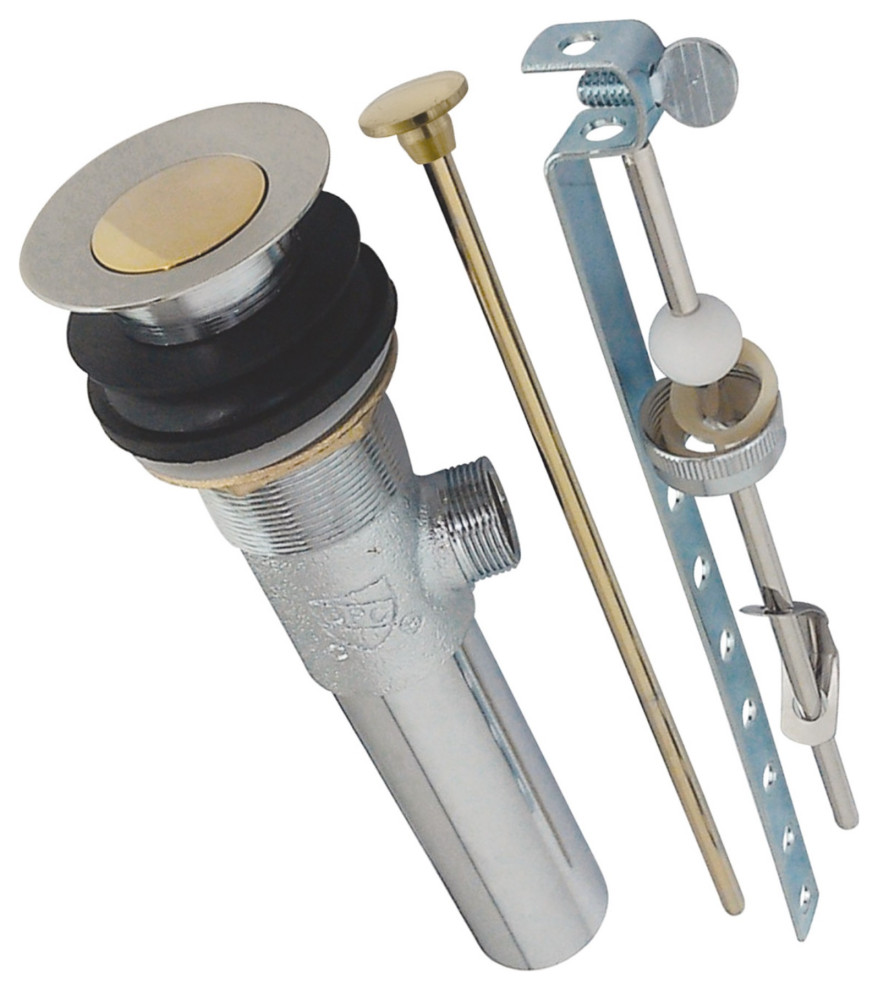 Brass PopUp Drain With Overflow Hole, 22 Gauge, Polished Chrome