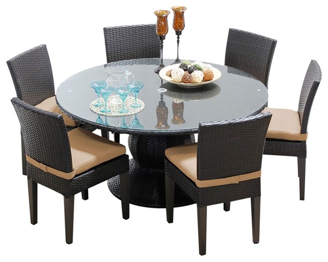 Napa 7 Piece Round Wheat Outdoor Dining Table With Chair