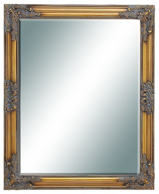 Egyptian Large Square Beveled Wood Wall Mirror Gold Bronze Decor