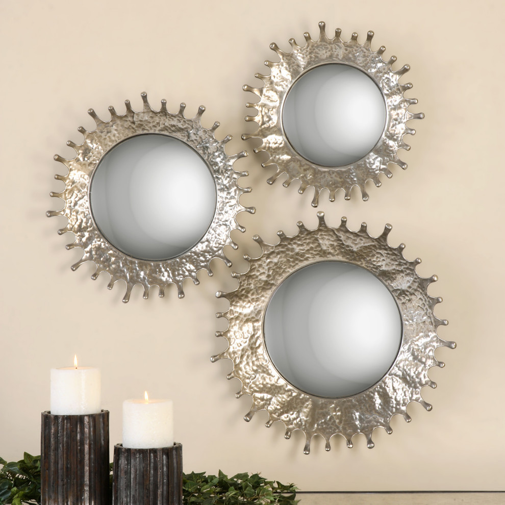 Rain Splash Round Mirrors, Set of 3 By Designer Grace Feyock ...