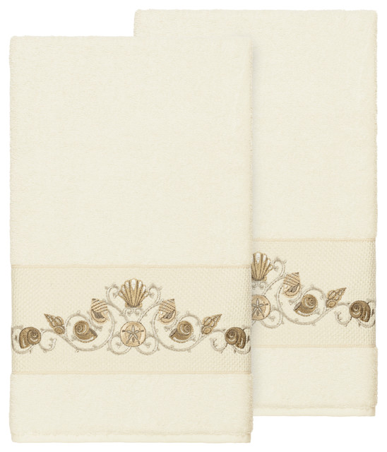 Bella 2 Piece Embellished Bath Towel Set, 27" x 54" Beach Style