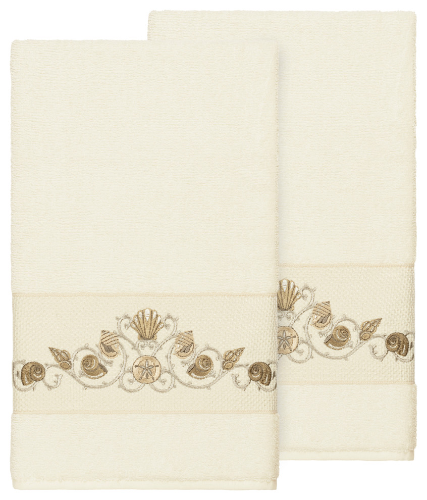 Bella 2 Piece Embellished Bath Towel Set, 27" x 54" Beach Style Bath Towels by Linum Home