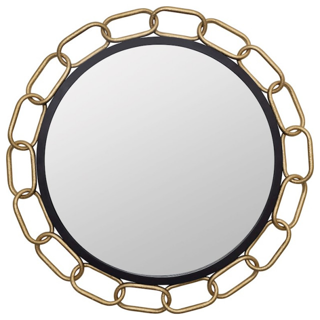 Varaluz Chains of Love 30 in Round Wall Mirror, Black/Gold
