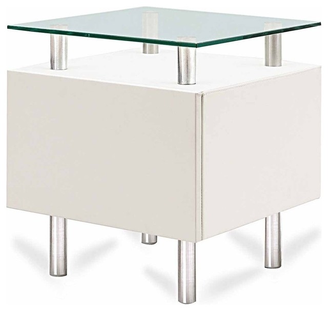Modern white square end table with storage Molino