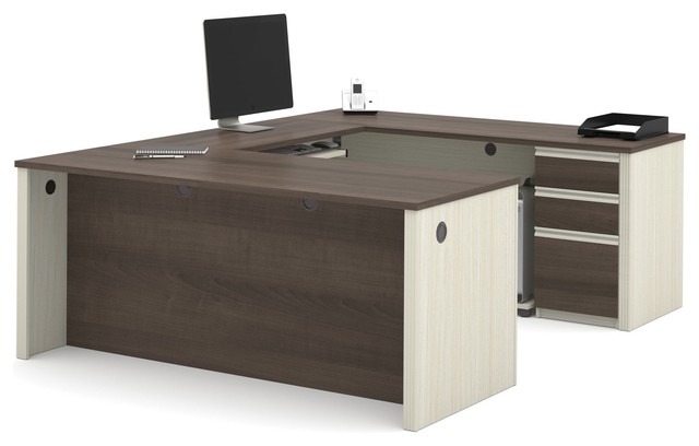 Bestar Prestige Plus U Shaped Workstation With 1 Pedestal White