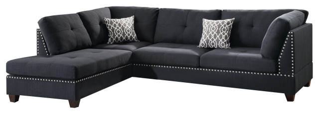 Polyfiber 3 Pieces Sectional Set With Ottoman In Black
