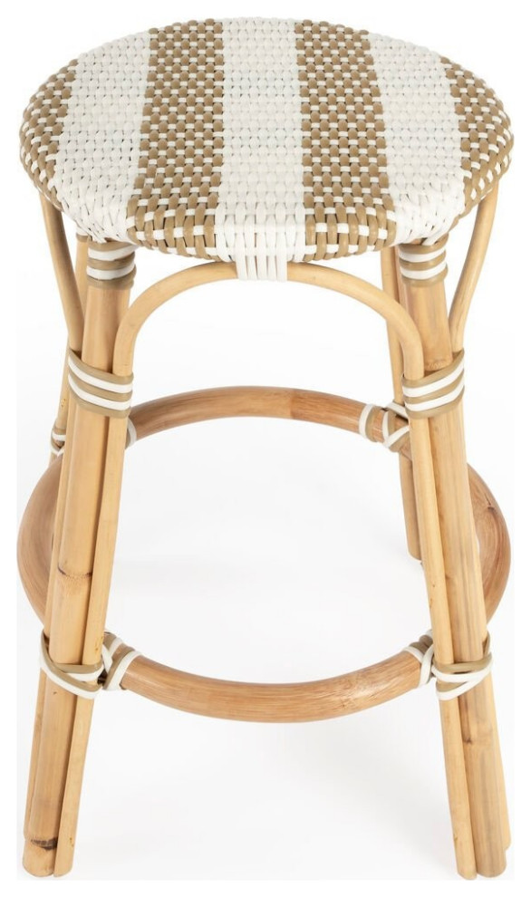 Rattan Transitional Lightweight Round Backless Counter Stool Beige