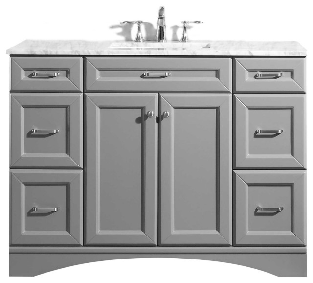 Naples Vanity in Gray with Carrara White Marble Countertop, 48", Without Mirror