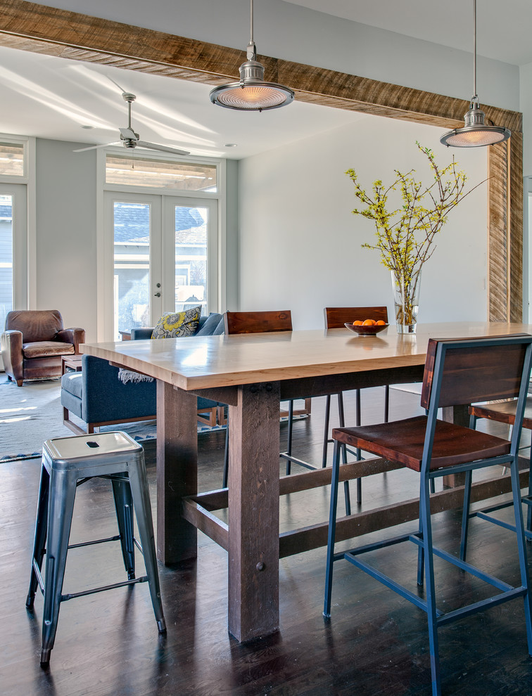 Inspiration for an industrial open plan dining in Nashville with dark hardwood floors.