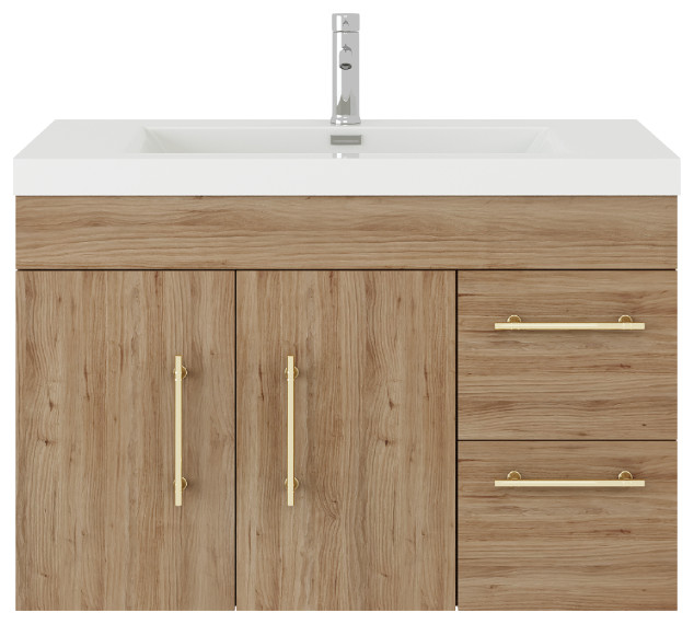 Rosa 36" Wall Mounted Vanity with Reinforced Acrylic Sink (Right Side ...