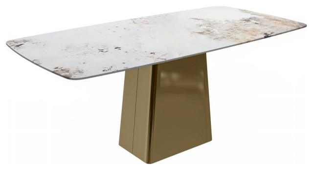 Quinix Series Dining Table, Gold Base With 55 White Grey Sintered Stone ...