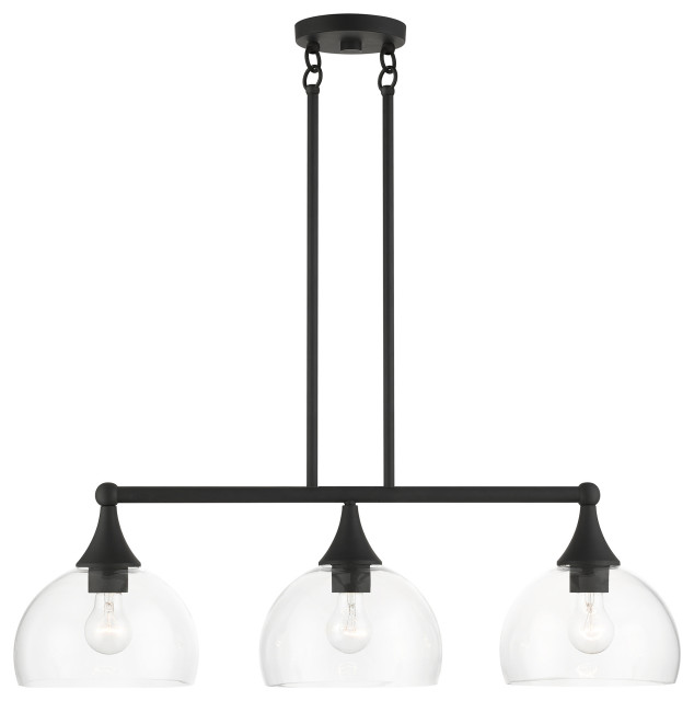 3 Light Black Linear Chandelier - Transitional - Kitchen Island ...