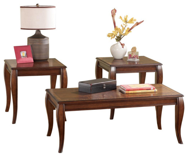 Mattie Table Set, Coffee Table and 2 End Tables, Reddish Brown