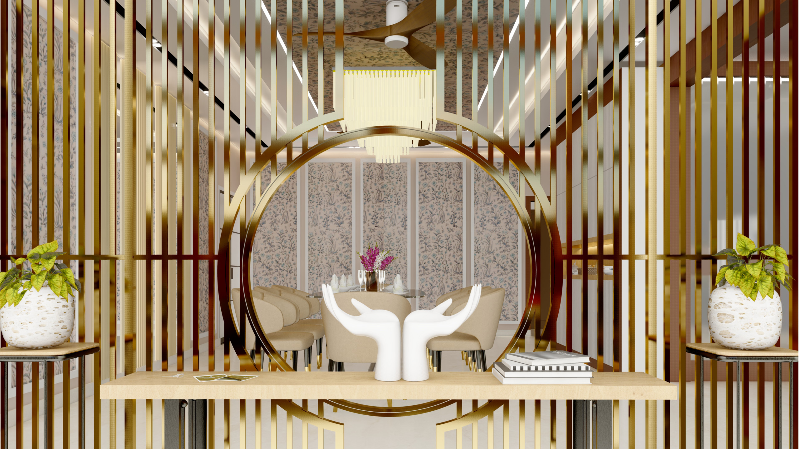 Art Deco Style Dining Room with Glamorous Gold Elements in Kingswood