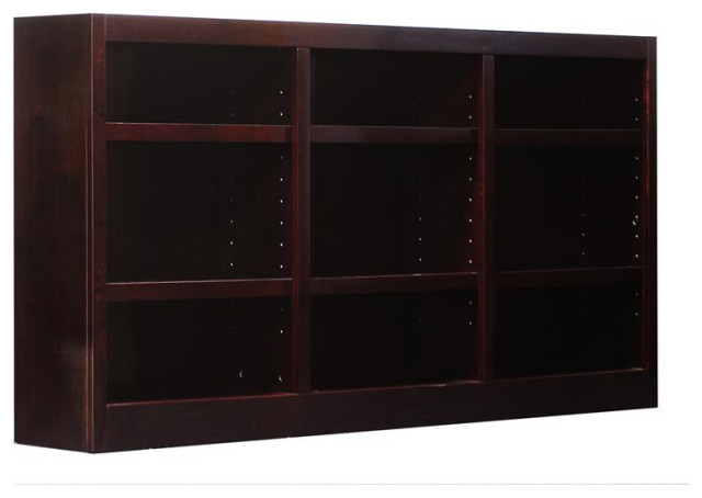 9 Shelf Triple Wide Wood Bookcase, Short And Wide Bookcase Design