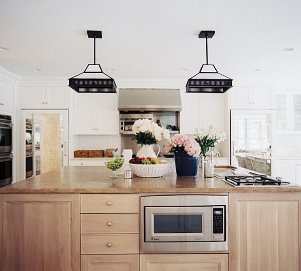 Inspiration for a mid-sized transitional kitchen remodel with shaker cabinets, white cabinets, granite countertops, white backsplash and mosaic tile backsplash