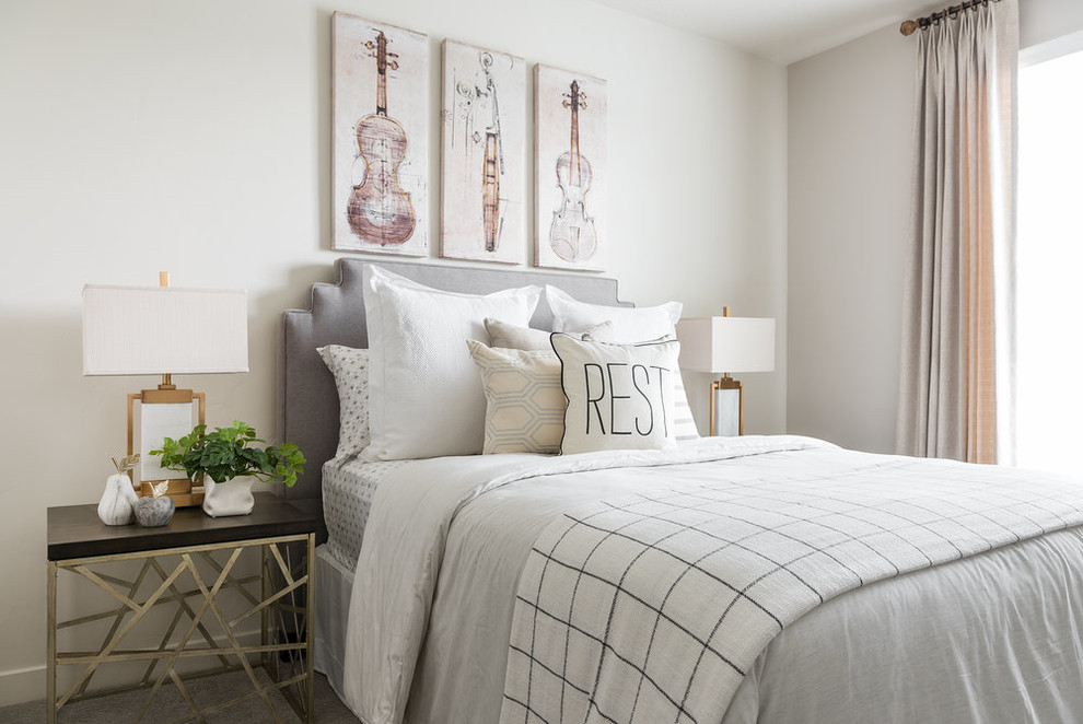 Transitional bedroom in Salt Lake City with white walls.