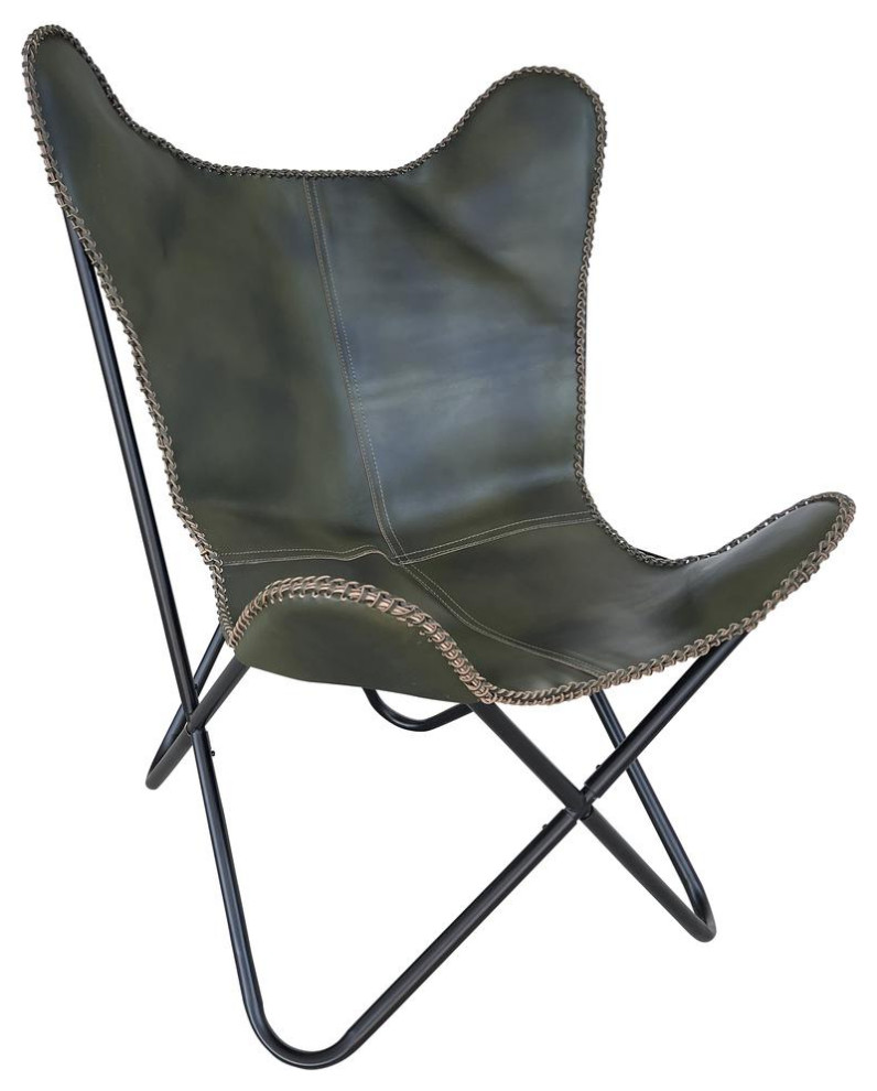 AmeriHome Genuine Leather Butterfly Chair Light Tan Contemporary