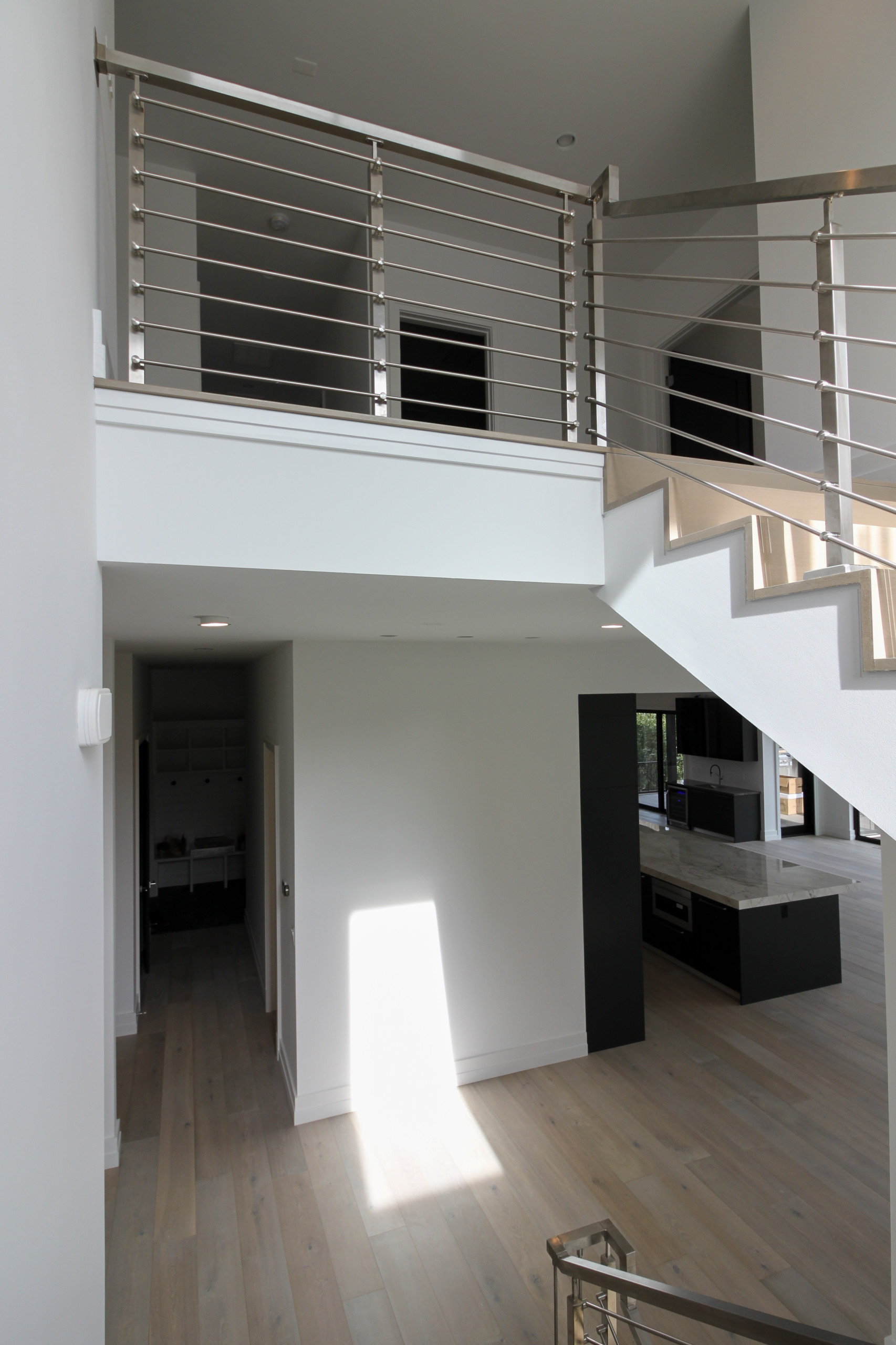 75_Modern Stairway: White O 75_ak & Stainless Steel Balustrade, McLean VA 22101