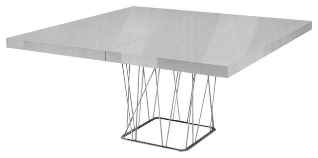 Clarges Dining Table, White Lacquer on Stainless