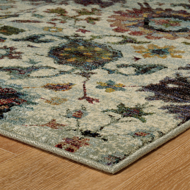 Adeline Persian Botanical Stone and Multi Area Rug, 8'6"x11'7" Mediterranean Area Rugs by