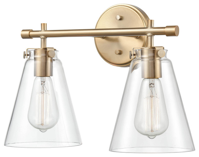 2Light 16" Modern Gold Bathroom Vanity Light Transitional Bathroom