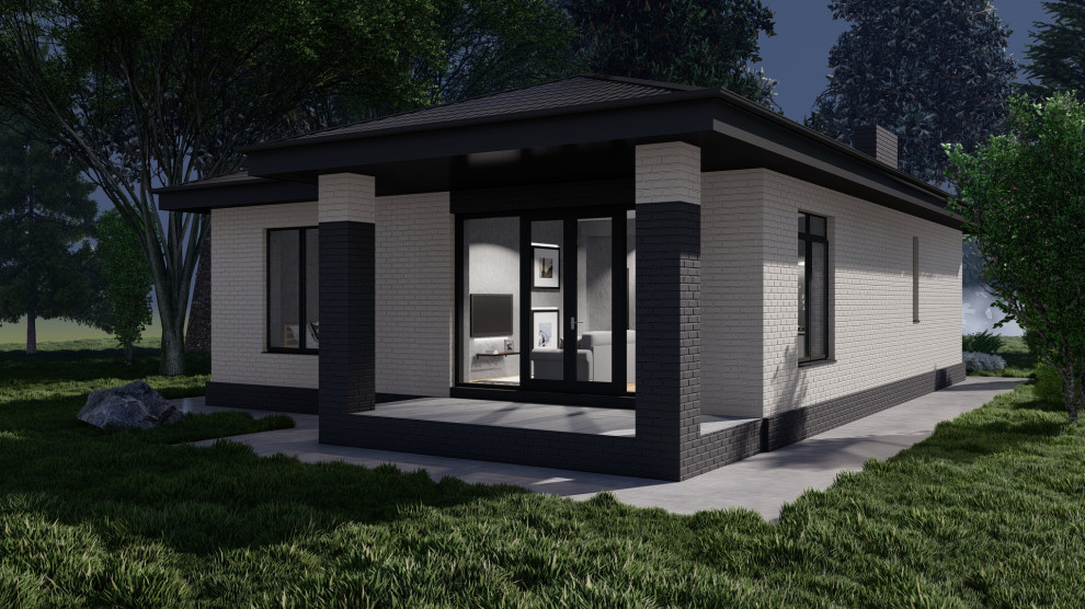 Одноэтажный дом с двумя спальнями, кабинетом и кухней-столовой (107 м2)