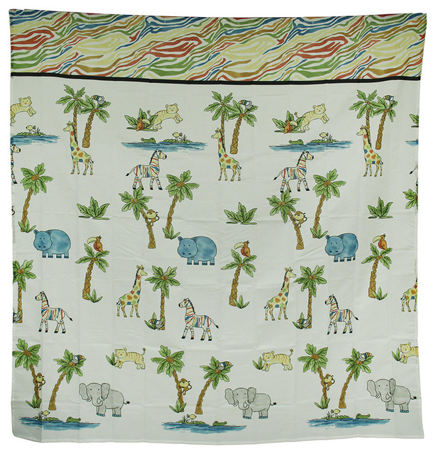 Saturday Knight Shower Curtain Safari Fabric Animal Kids Zebra Elephant Bathroom