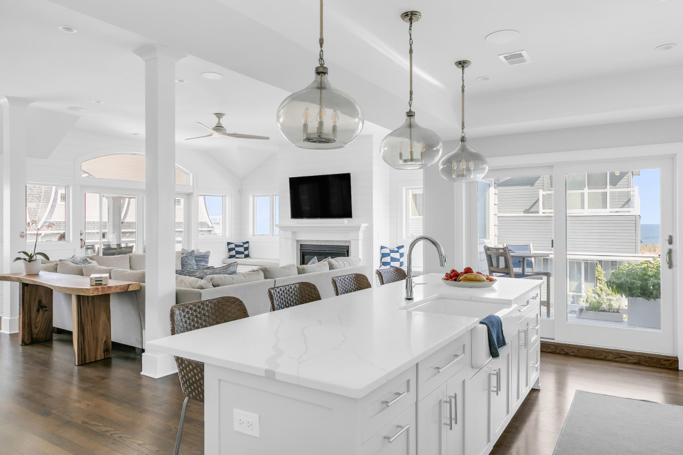Photo of a large coastal kitchen in New York.