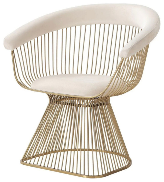 Nellie Modern Beige Velvet and Gold Dining Chair, Set of 2