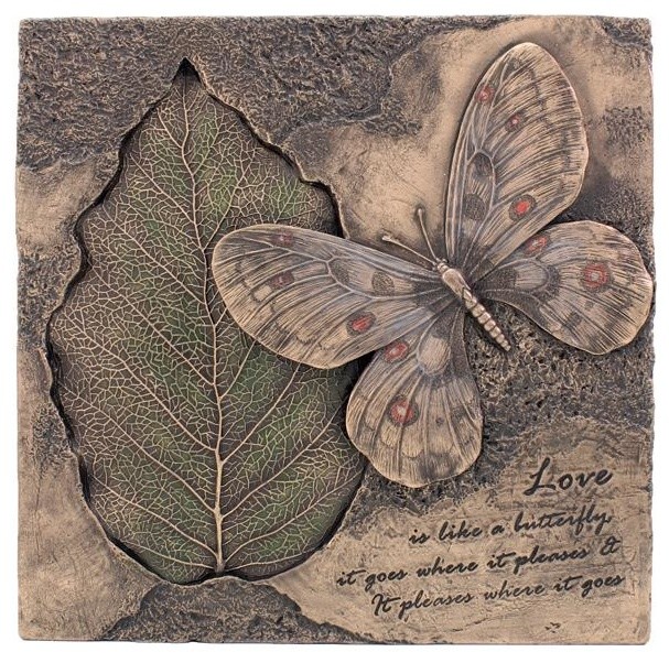 8.5 Inch Cold Cast Bronze Finish Butterfly and Bodhi Leaf Plaque