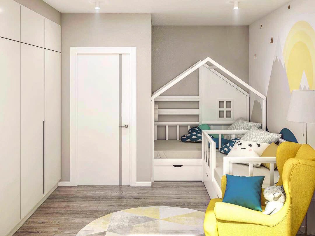 Компактная детская для двоих с горами и солнцем на обоях Alltowall