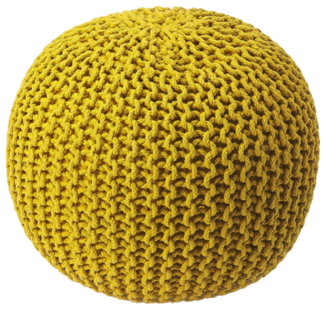 Pincushion Yellow Woven Pouffe, 3689289
