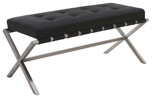 Auguste Bench in Brushed Stainless Steel Frame, Black, Small