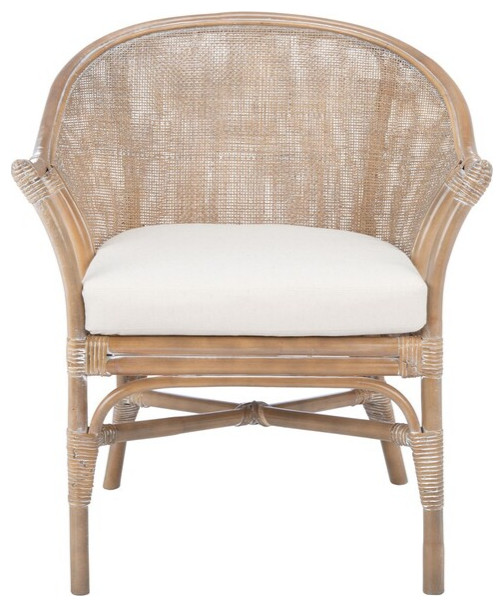 Stella Rattan Accent Chair With Cushion Grey Whitewash/ White
