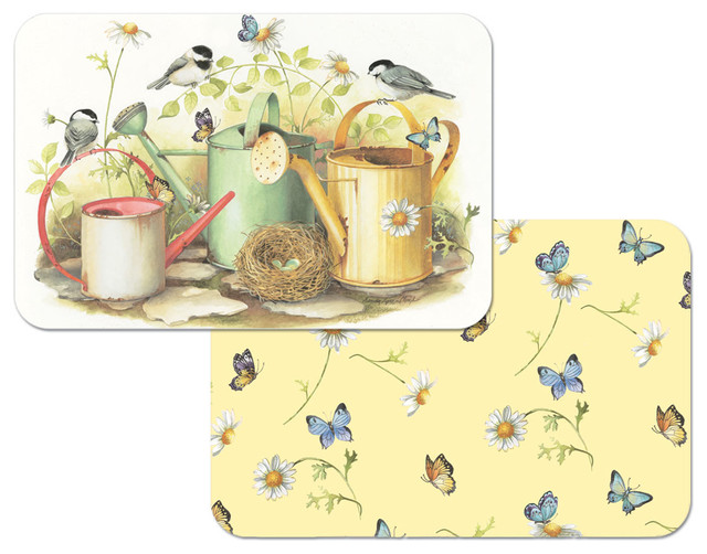 Vinyl Plastic Placemats Reversible Birds Butterflies Set of 4